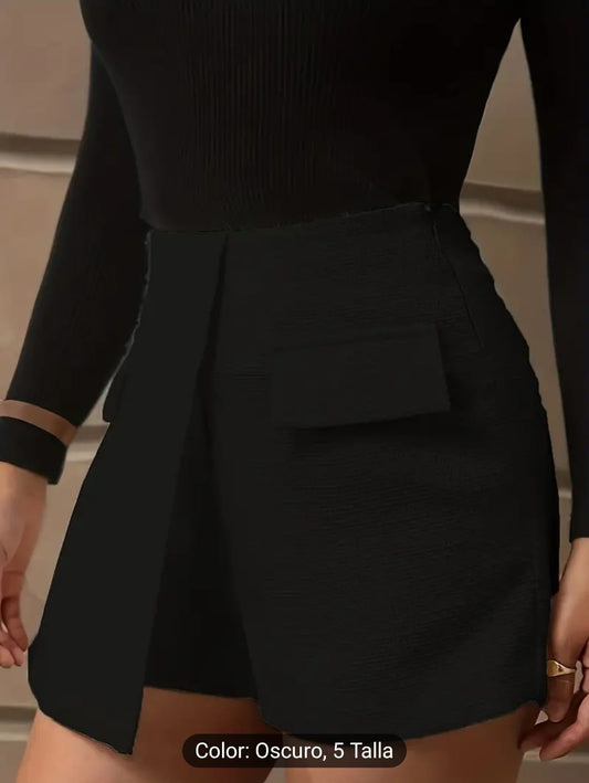 Skort Negro con Bolsas Falsas