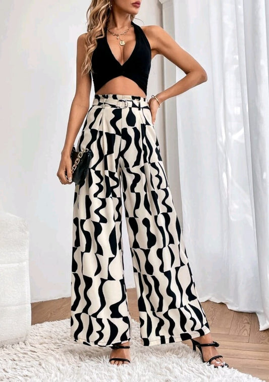 Palazzo Estampado Crema con Negro