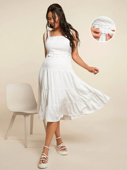 Conjunto de maternidad y lactancia blanco de tirantes
