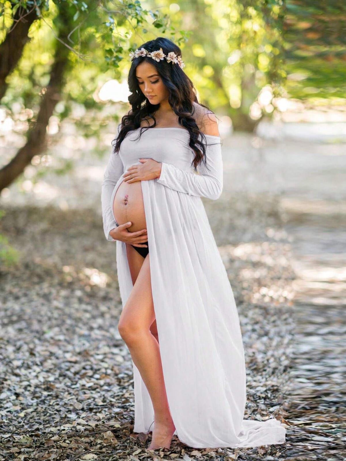 Vestido Maternidad Fotografía Blanco Manga larga