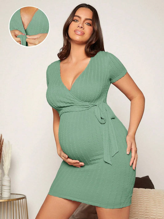 Vestido maternidad cruzado verde