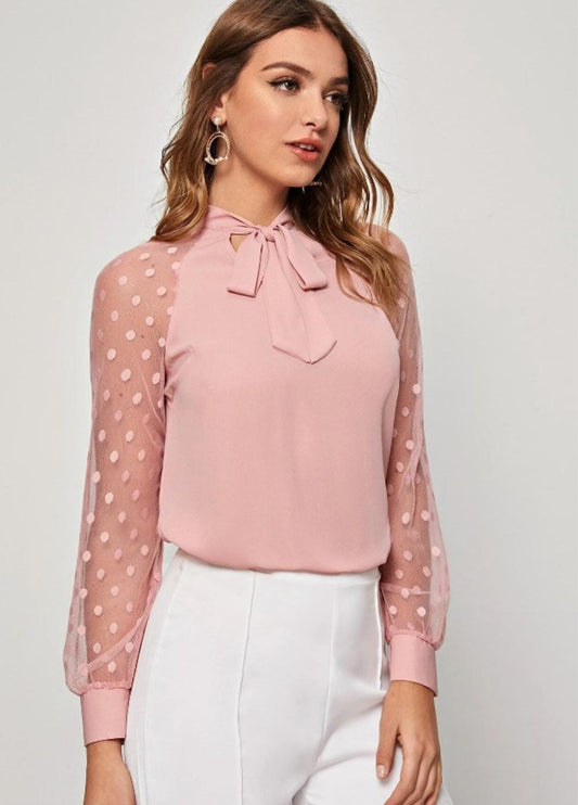 Blusa Manga larga lazo en el cuello rosa