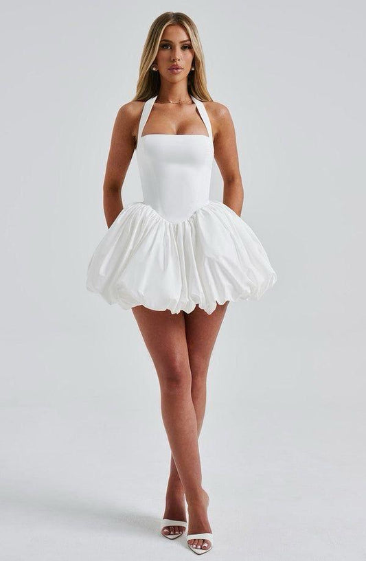 Vestido corto blanco tipo globo coquette con corset