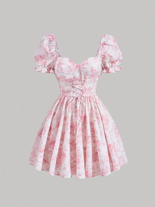 Vestido coquette rosa con corset