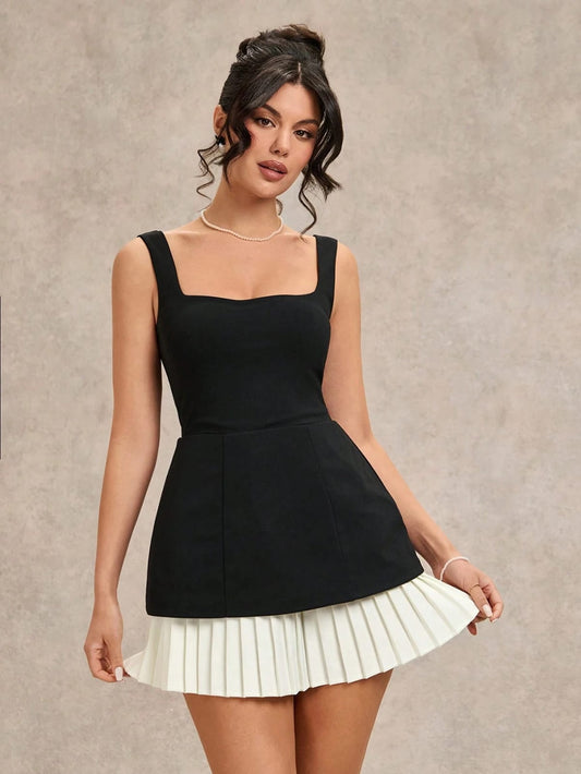 Vestido corto elegante blanco con negro sin mangas