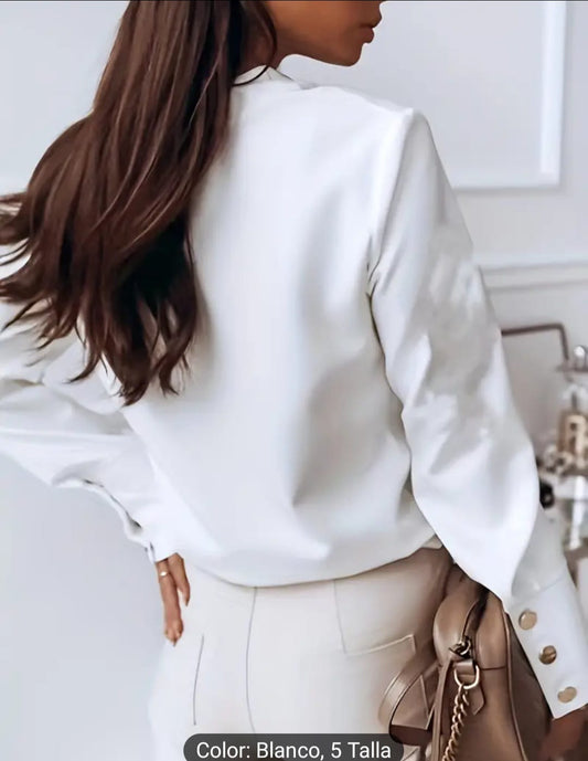 Blusa Blanca manga larga botones plateado