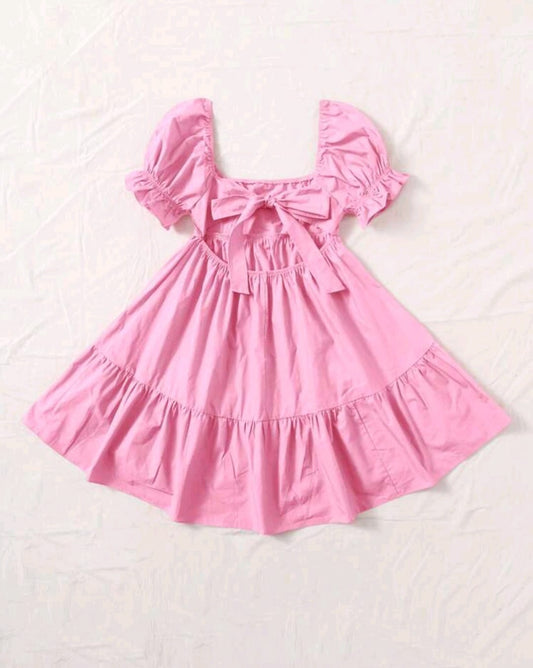 Vestido corto De Burbuja Con Mangas Abullonadas y Cuello Cuadrado rosa