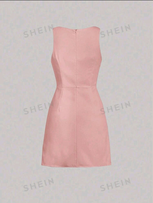 Vestido corto  Rosado con ribette sin mangas