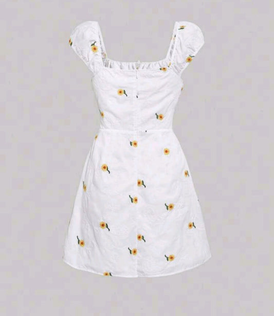 Vestido blanco estampado flores amarillas corto