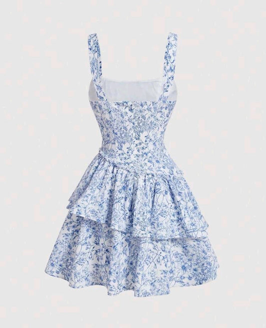 Vestido Romántico print azul