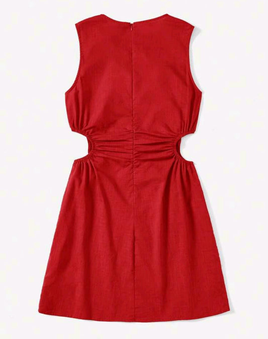 Vestido Rojo abertura en cintura sin mangas