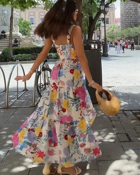 Vestido largo estampado estilo Zara sin tirantes