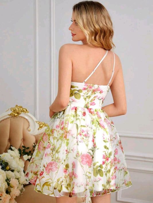 Vestido corto estampado floral una manga