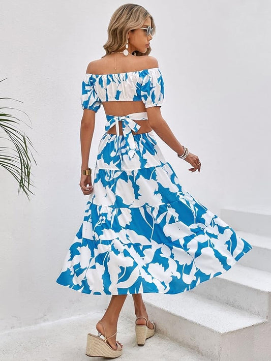 Vestido celeste estampado largo