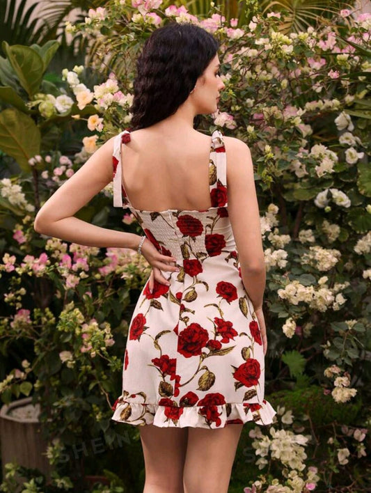 Vestido corto rosas rojas sin mangas