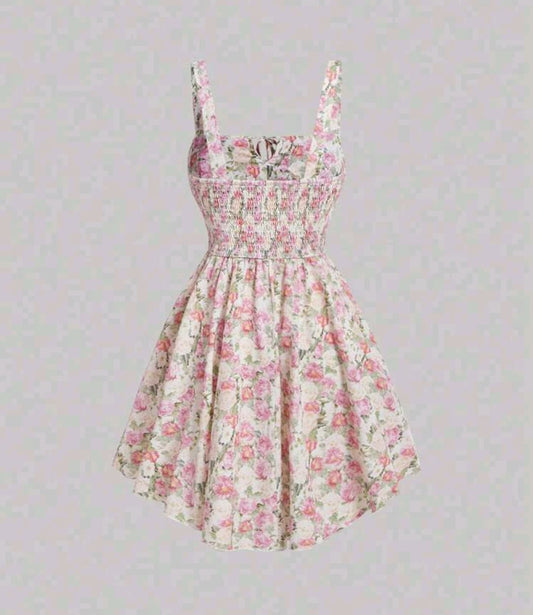 Vestido De Tirantes Con Escote Cuadrado Y Estampado Floral