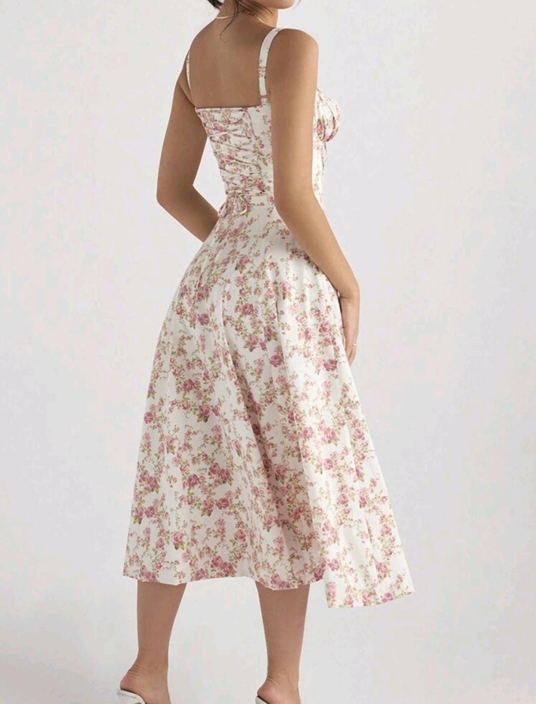 Vestido estampado de tirantes con corset blanco
