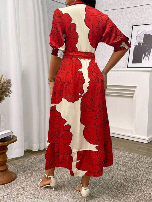 Vestido oversize camisero estampado rojo