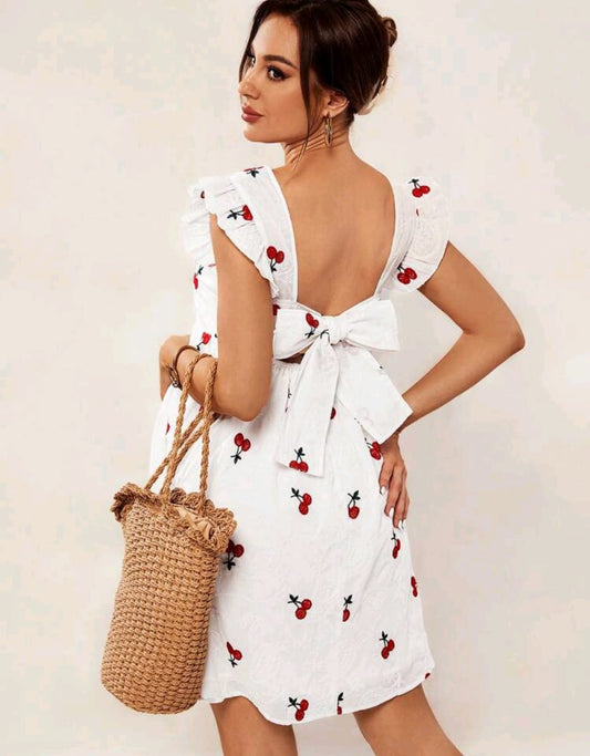 Vestido de lactancia estampado bordado cerezas