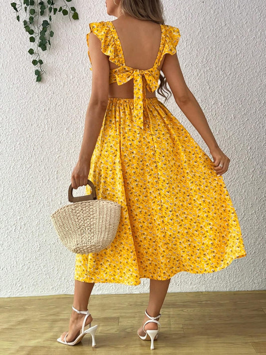 Vestido de maternidad amarillo con estampado floral