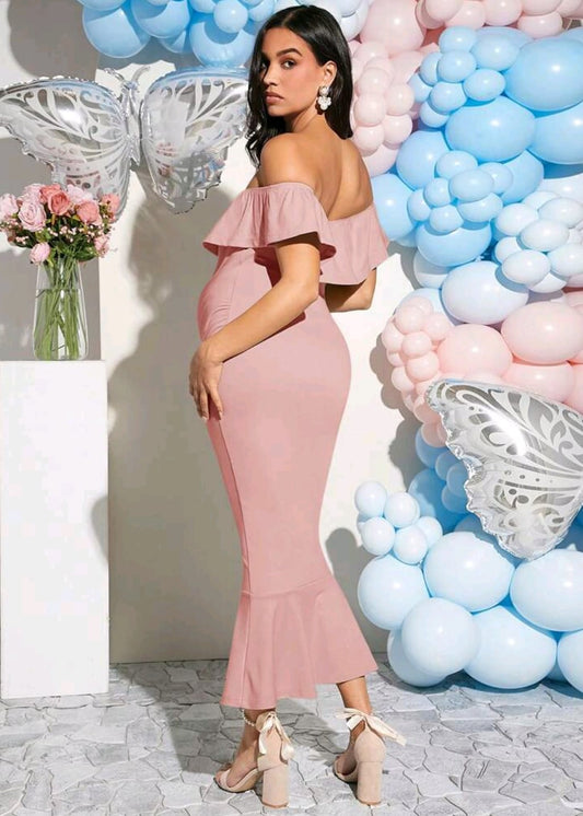 Vestido Elegante y Ajustado de Maternidad rosado