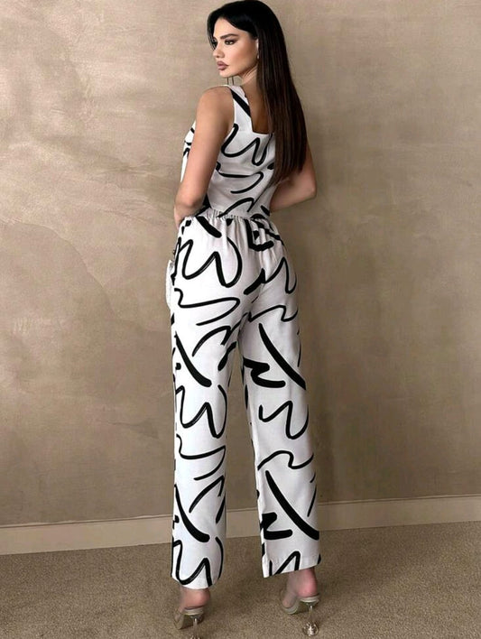 Conjunto de top con pantalón crema con negro
