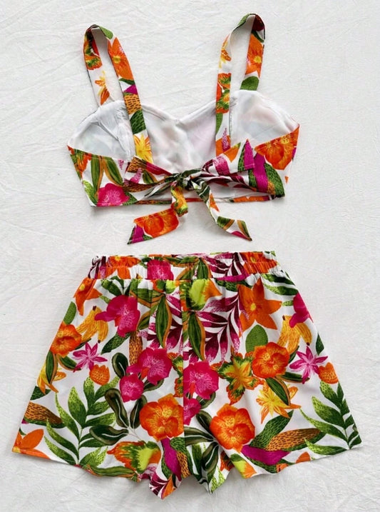 Conjunto de top con short estampado flores