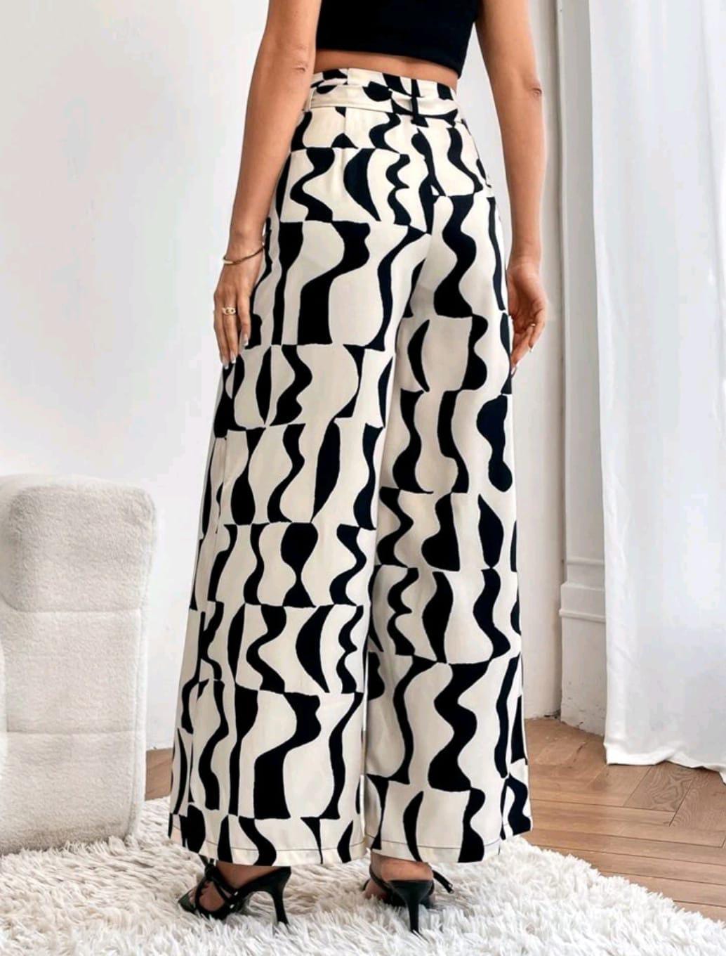 Palazzo Estampado Crema con Negro