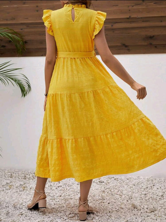 Vestido de maternidad de cuello redondo amarillo