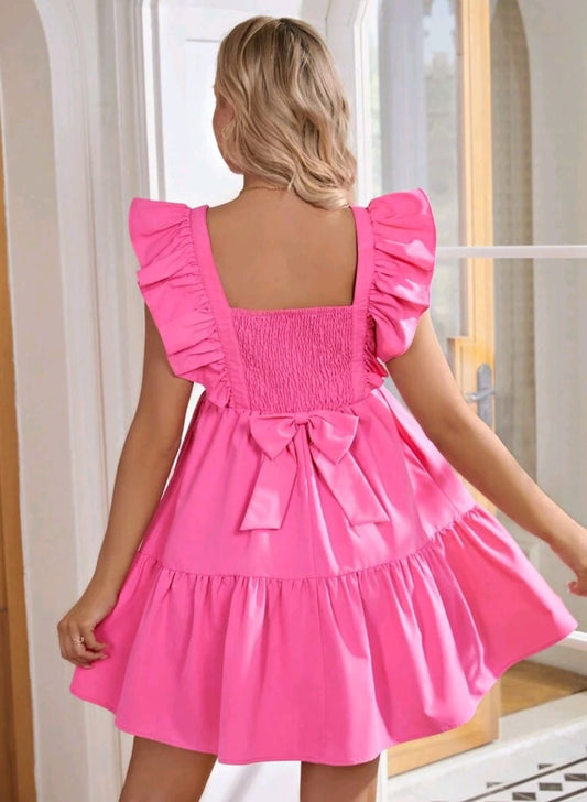 Vestido De Lactancia De Maternidad Con Dobladillo De Volante De Color Sólido Rosa