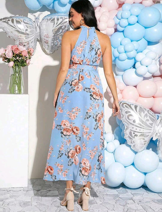 Vestido Largo y holgado Elegante Para Maternidad celeste