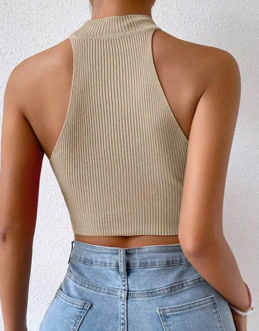 Top Beige sin mangas cuello