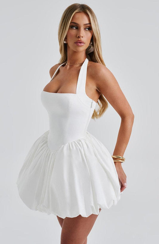 Vestido corto blanco tipo globo coquette con corset