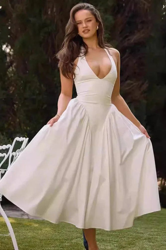 Vestido halter cuello V blanco