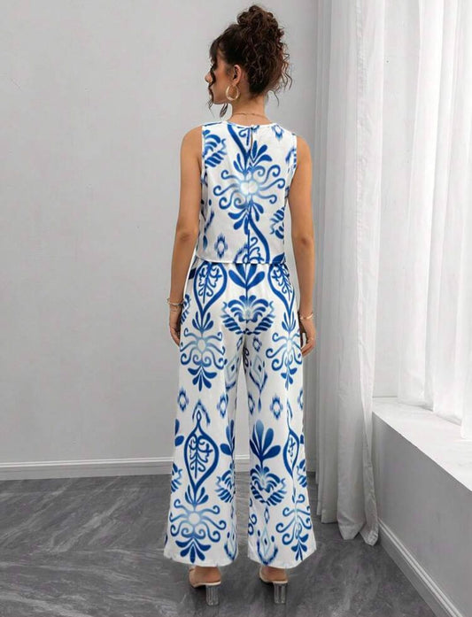 Conjunto de maternidad de top y pantalón estampado azul