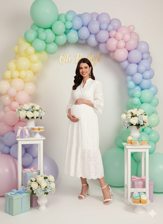 Vestido maternidad blanco largo mangas largas