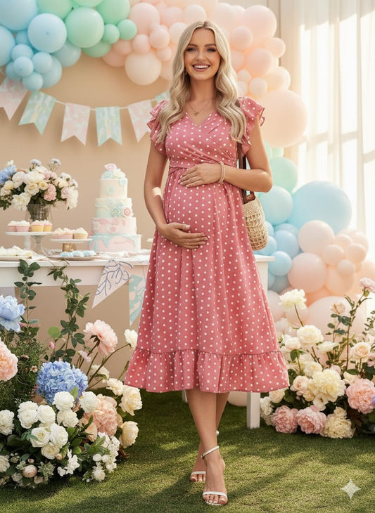 Vestido Maternidad con estampado de puntos con diseño para lactancia