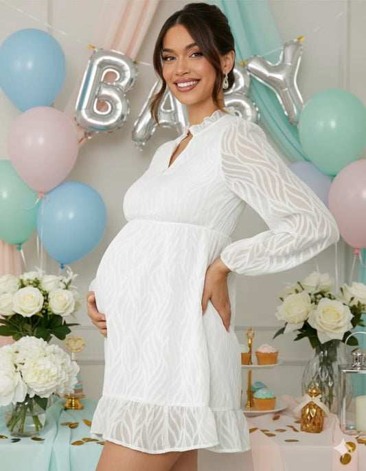 Vestido maternidad blanco corto camisero manga larga