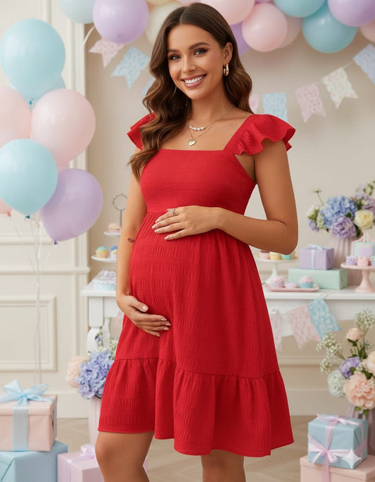 Vestido maternidad rojo de amarrar en la espalda