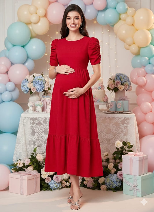 Vestido maternidad rojo maxi con mangas