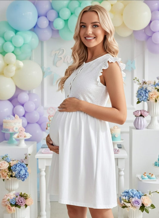Vestido Maternidad Blanco de botones