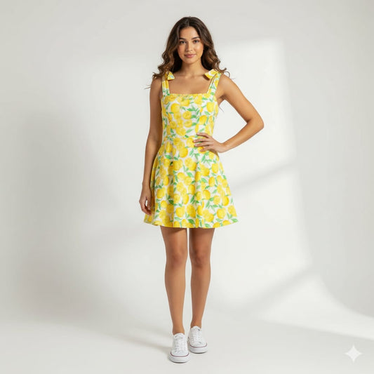 Vestido corto de limones con tirantes de amarrar