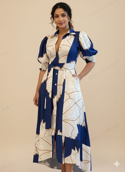 Vestido oversize camisero estampado azul