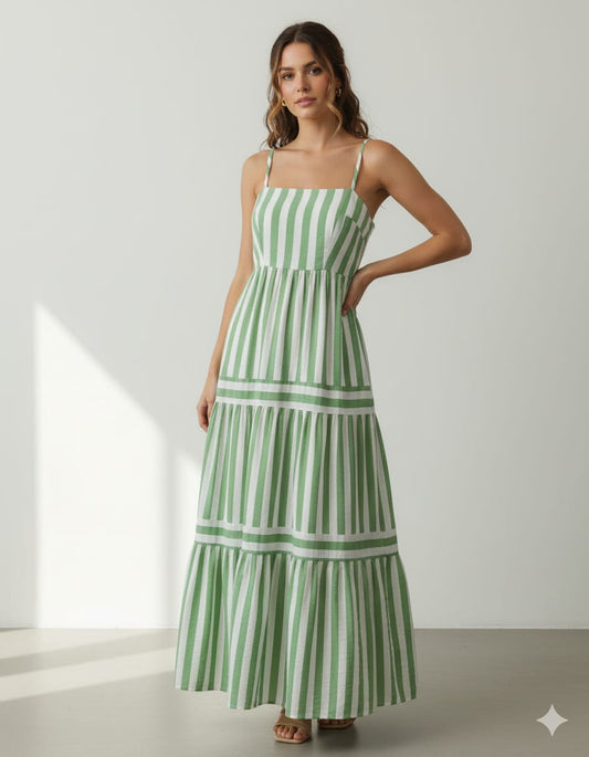 Vestido maxi oversize rayas verde