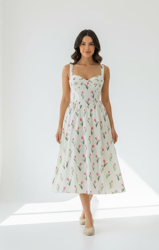 Vestido tulipanes largo sin mangas