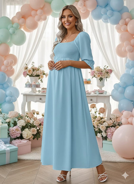Vestido midi suelto maternidad celeste