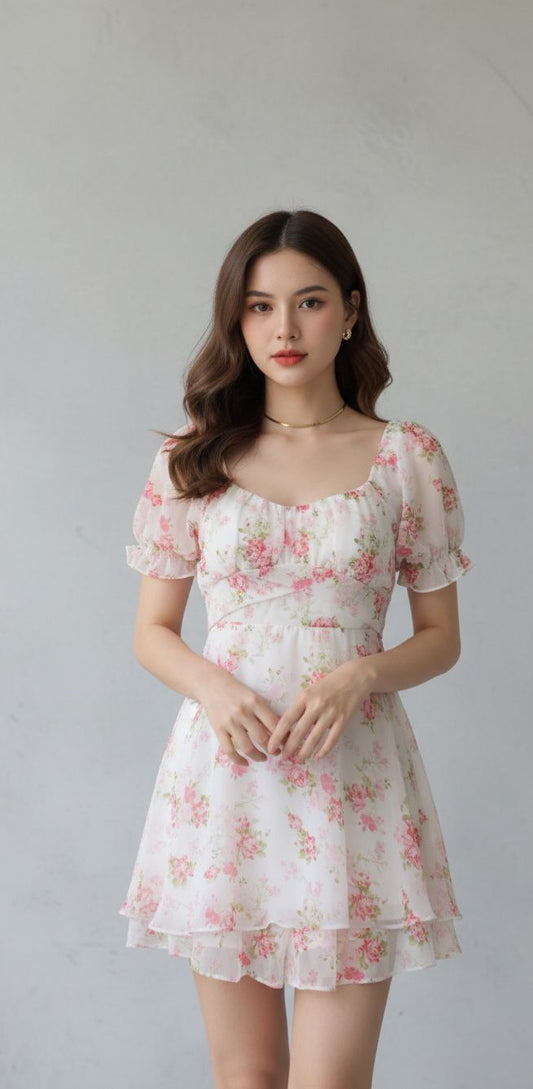 Romper corto coquette estampado floral rosa