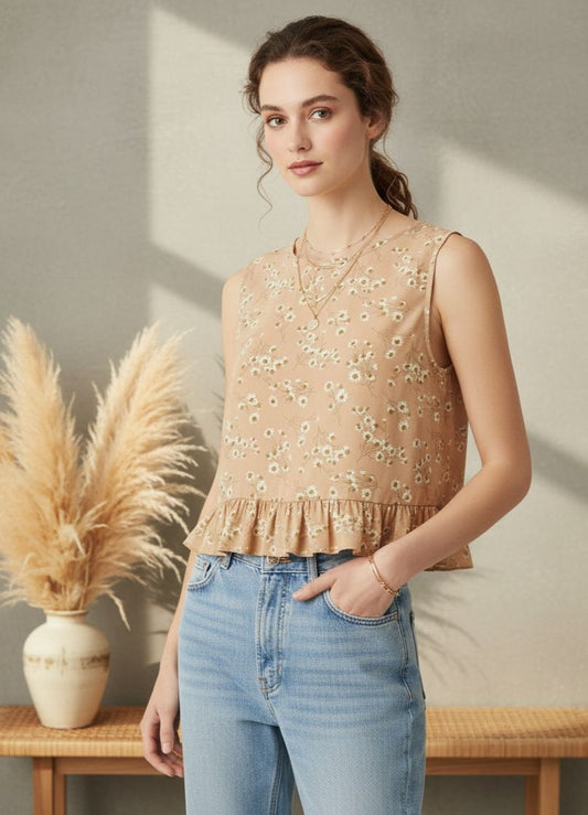 Top Crema con estampado Flores