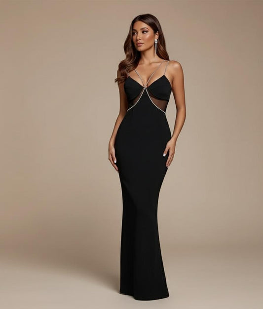 Vestido Negro pedreria Bella Barnett largo