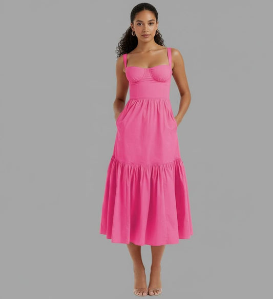 Vestido estampado con bolsillos rosado